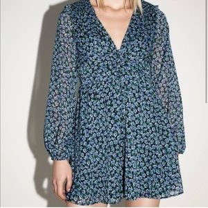 Zara black floral mini‎ long sleeve dress Size L